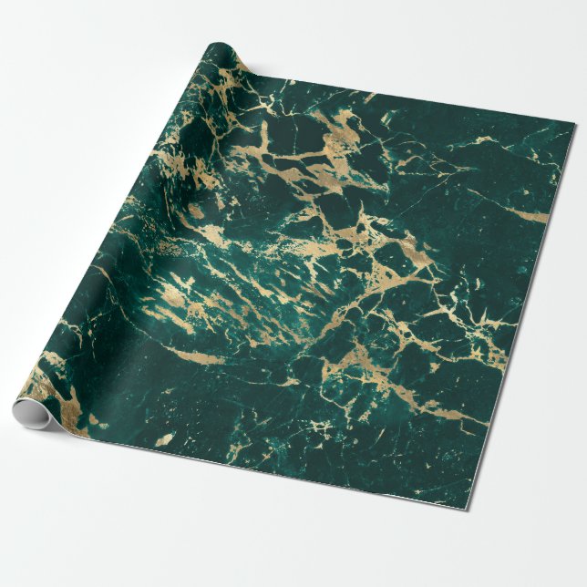 Papel De Presente Padrão de Mármore Teal e Dourado Moderno (Desenrolado)