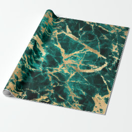 Papel De Presente Padrão de Mármore Teal e Dourado Moderno