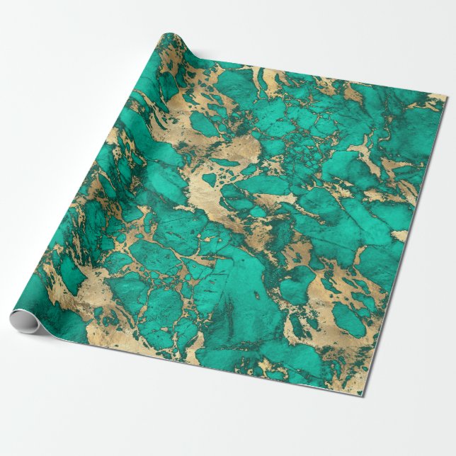 Papel De Presente Padrão de Mármore Teal e Dourado Moderno (Desenrolado)