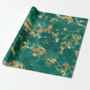 Papel De Presente Padrão de Mármore Teal e Dourado Moderno