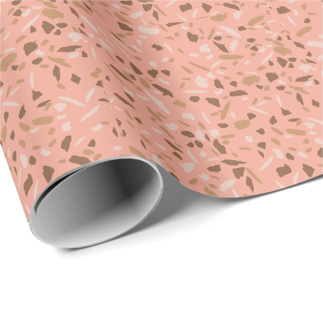 Papel De Presente Padrão de mármore terrazzo bege pêssego marrom (Ponta do rolo)