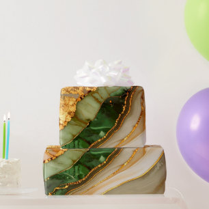 Papel De Presente Padrão de Mármore Verde e Dourado