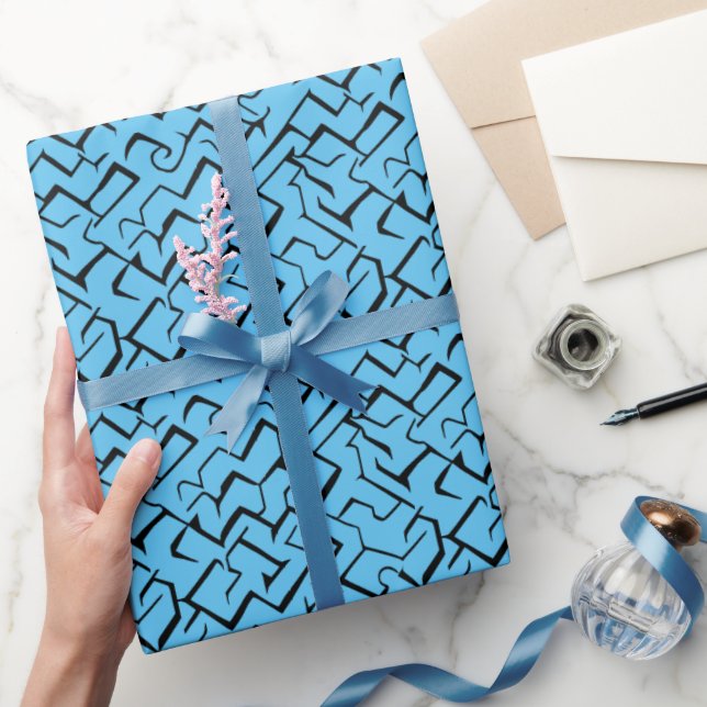 Papel De Presente Padrão De Meander Azul Claro | Maze Moderno (Presentear)