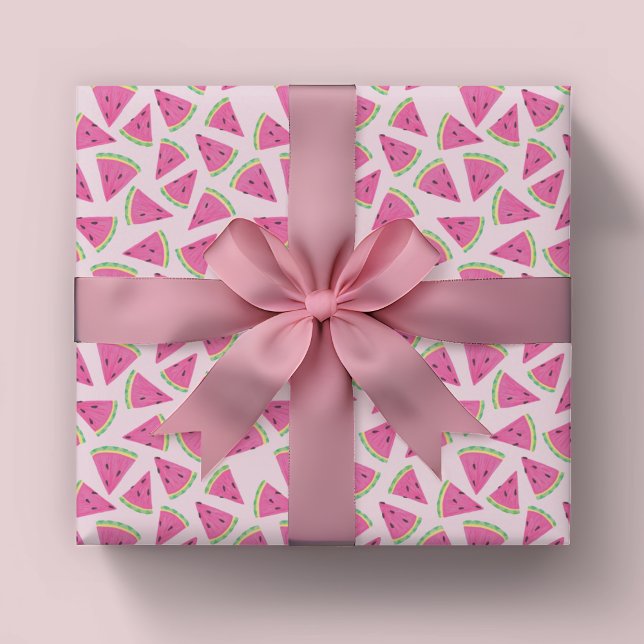 Papel De Presente Padrão de Melancia rosa (Pink watermelon tropical fruit wrapping paper, ideal for girls birthday party or baby shower )