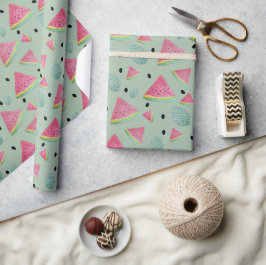 Papel De Presente Padrão de Melancia Verde Aquarela Pintado à Mão