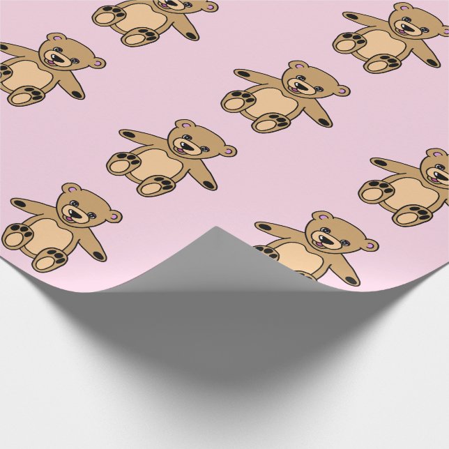 Papel De Presente Padrão de Menina de Urso de Pelúcia Rosa Fofa (Ponta)