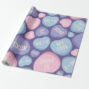 Papel De Presente Padrão de Mensagens do Coração do Candy