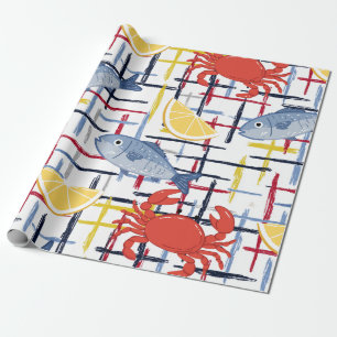 Papel De Presente Padrão de Mercado de Frutos do Mar Mediterrâneo (1