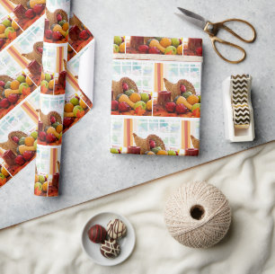 Papel De Presente Padrão de Mesa de Colheita Clássica Cornucópia
