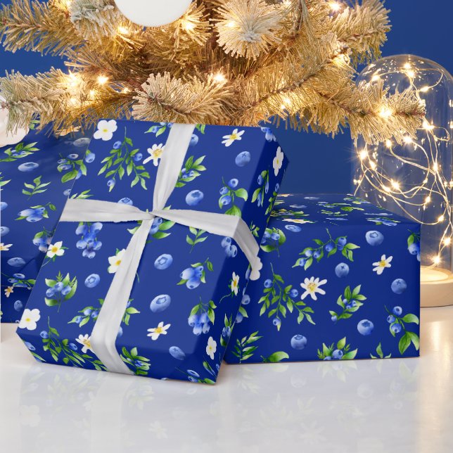 Papel De Presente Padrão de Mirtilos e Folhagem (Feriados)