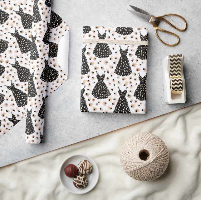 Papel De Presente Padrão de moda de vestido preto com mancha abstrat (Artesanato)