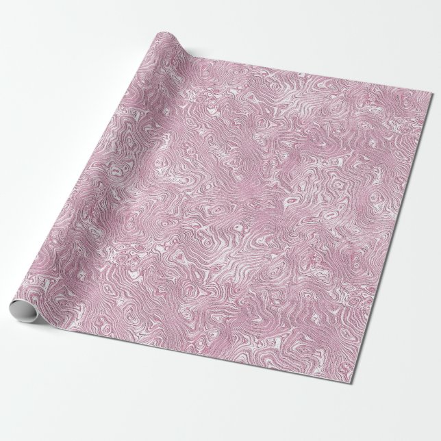 Papel De Presente Padrão de Moire de Seda Marmorizada em Rosa Empoei (Desenrolado)