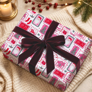 Papel De Presente Padrão de Moldura de Natal Cor-de-Rosa Fofo