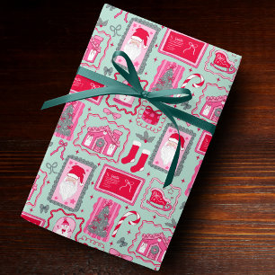 Papel De Presente Padrão de Molduras Coquette Rosa Fofo Natal menta