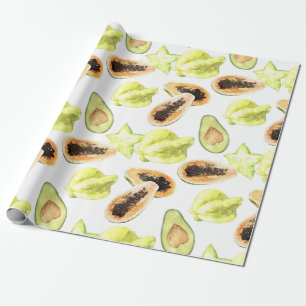 Papel De Presente Padrão de Monograma de Frutas Exóticas Comestív