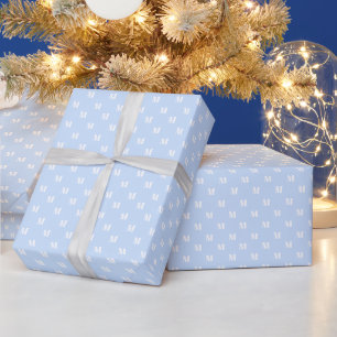 Papel De Presente Padrão de monograma personalizado branco-azul-cla