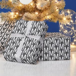 Papel De Presente Padrão de monograma personalizado de cinza escura