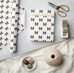 Papel De Presente Padrão de monograma personalizado preto minimalist