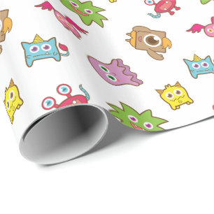Papel De Presente Padrão de Monstro Pequeno Colorido Fofo