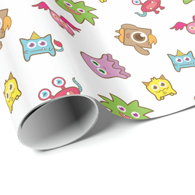 Papel De Presente Padrão de Monstro Pequeno Colorido Fofo (Ponta do rolo)