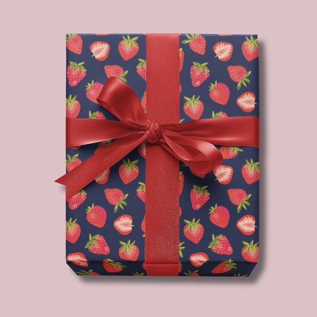 Papel De Presente Padrão de morango (Cute strawberry summer fruit wrapping paper, ideal for birthdays gift wrap.)