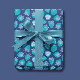 Papel De Presente Padrão de Morango Azul
