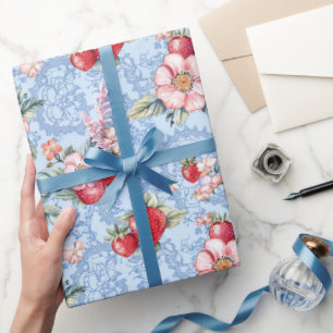 Papel De Presente Padrão de Morango Cottagecore