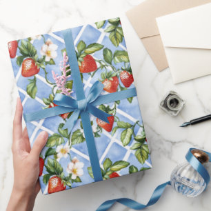 Papel De Presente Padrão de Morango Cottagecore