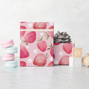 Papel De Presente Padrão de morango em aquarela vermelha e rosa mode