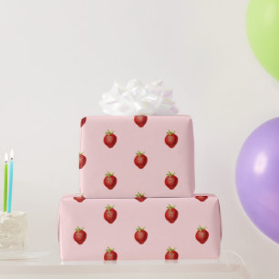 Papel De Presente Padrão de Morango Fofo e Feminino em Rosa Suave