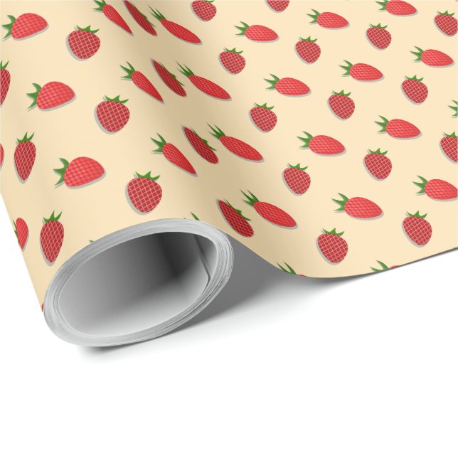 Papel De Presente Padrão de morango para verão de frutas (Ponta do rolo)