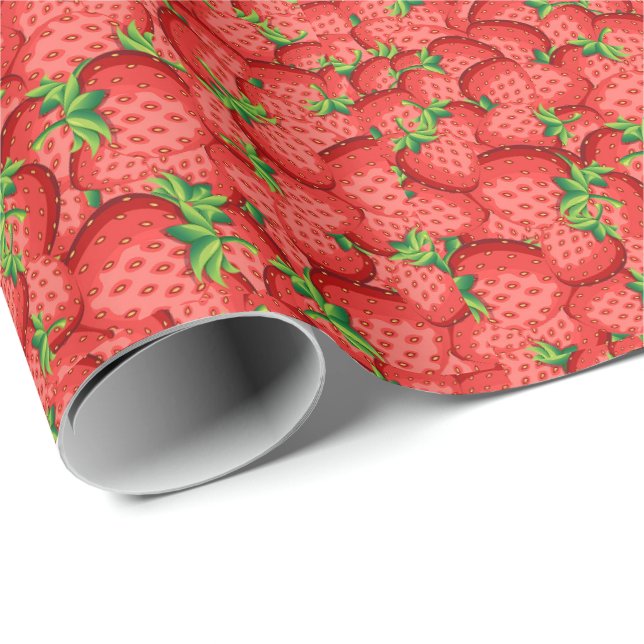Papel De Presente Padrão de morango xadrez fofo  (Ponta do rolo)
