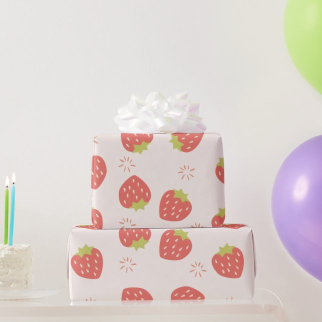 Papel De Presente Padrão de Morangos Doces (Presentes para festas)
