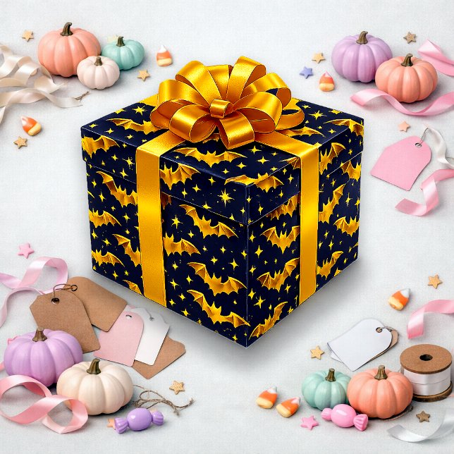 Papel De Presente Padrão de Morcego Dourado Radiante (Criador carregado)