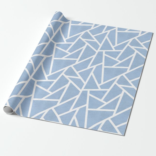 Papel De Presente Padrão de mosaico branco e azul pálido (Desenrolado)