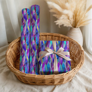 Papel De Presente Padrão de mosaico de vitral em roxo e azul