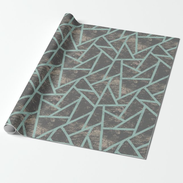 Papel De Presente Padrão de mosaico verde-claro e cinza (Desenrolado)