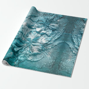 Papel De Presente Padrão de Motivo Floral Azul Turquesa Vintage com