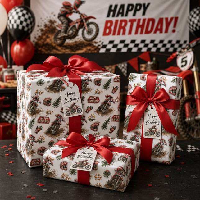 Papel De Presente Padrão de Motocross de Bicicleta de Terra Vermelha (Criador carregado)
