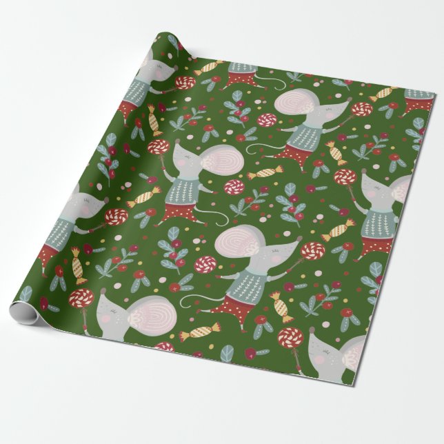Papel De Presente Padrão de Mouse Feliz de Natal (Desenrolado)