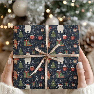 Papel De Presente Padrão de Natal Aconchegante Renas Urso Polar Wrap