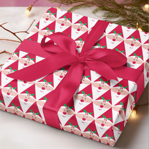 Papel De Presente Padrão de Natal Alegre do Papai Noel com Azevinho