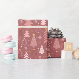 Papel De Presente Padrão de Natal Árvore de Natal Desenho Rosa Empoe