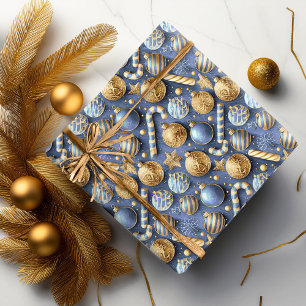 Papel De Presente Padrão de Natal Blue Gold #12 ID1009