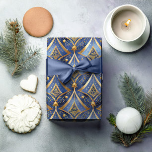 Papel De Presente Padrão de Natal Blue Gold #15 ID1009