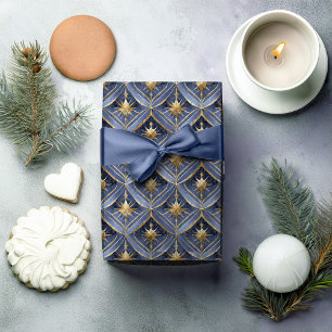 Papel De Presente Padrão de Natal Blue Gold #16 ID1009