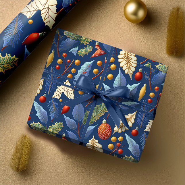 Papel De Presente Padrão de Natal Blue Gold #18 ID1009 (Criador carregado)