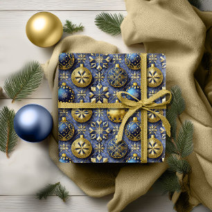 Papel De Presente Padrão de Natal Blue Gold #20 ID1009