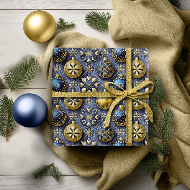 Papel De Presente Padrão de Natal Blue Gold #20 ID1009 (Criador carregado)