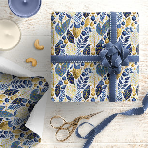 Papel De Presente Padrão de Natal Blue Gold #21 ID1009